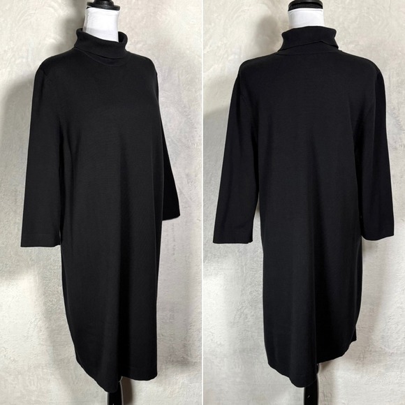 J.Jill Black Knit Turtleneck Sweater Dress Size XL Shift Knee Length Minimalist - Picture 4 of 16